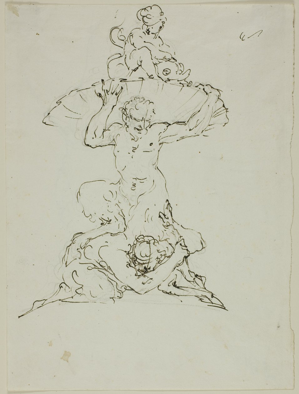 Fontanna z Satyrem i Putto (recto); Punchinello (verso) autorstwa Unknown artist