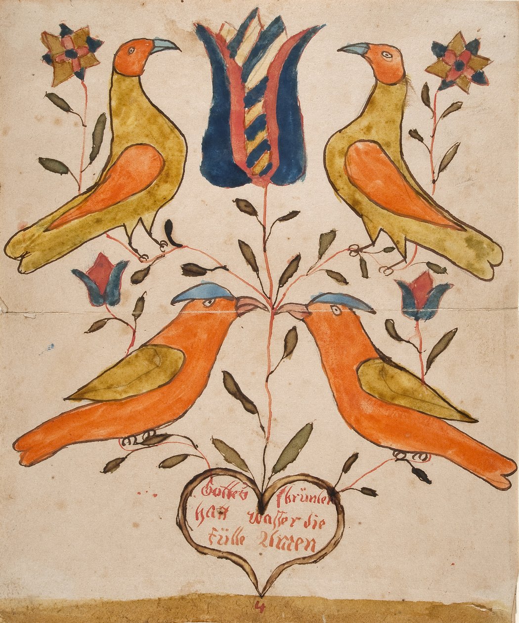 Cztery ptaki, tulipan i serce autorstwa Unknown artist