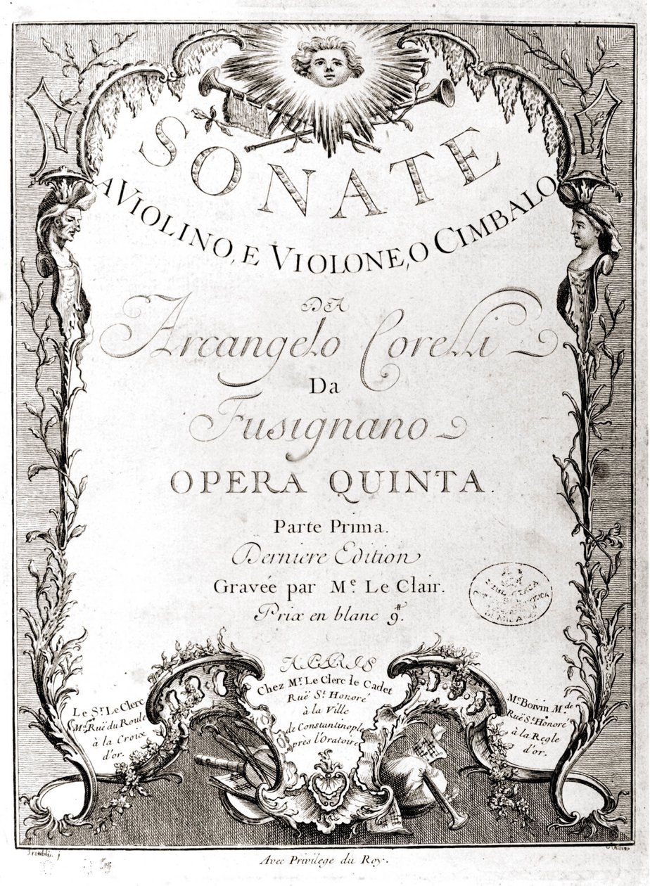Frontyspicjum 12 sonat na skrzypce, bas i klawesyn Arcangelo Corelli (1653 - 1713). Wersja francuska. autorstwa Unknown artist