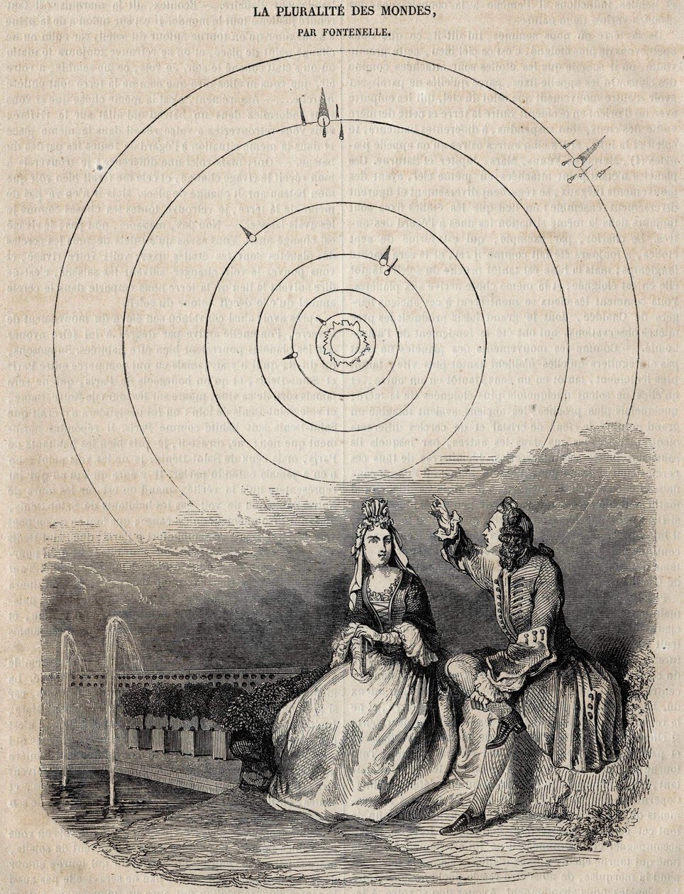Frontyspicjum „wielości światów” Bernarda Le Bouyera (Le Bovier) autorstwa Fontenelle (1657-1757) rytowane przez Bernarda Picarda w 1756 r. autorstwa Unknown artist