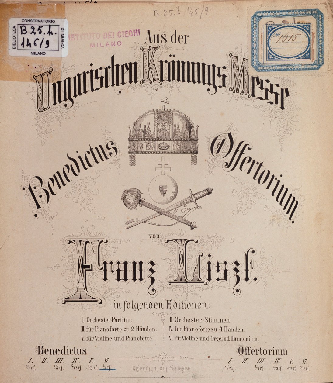Frontyspicjum partytury Węgierska Msza Koronacyjna Liszta (XIX w.) autorstwa Unknown artist