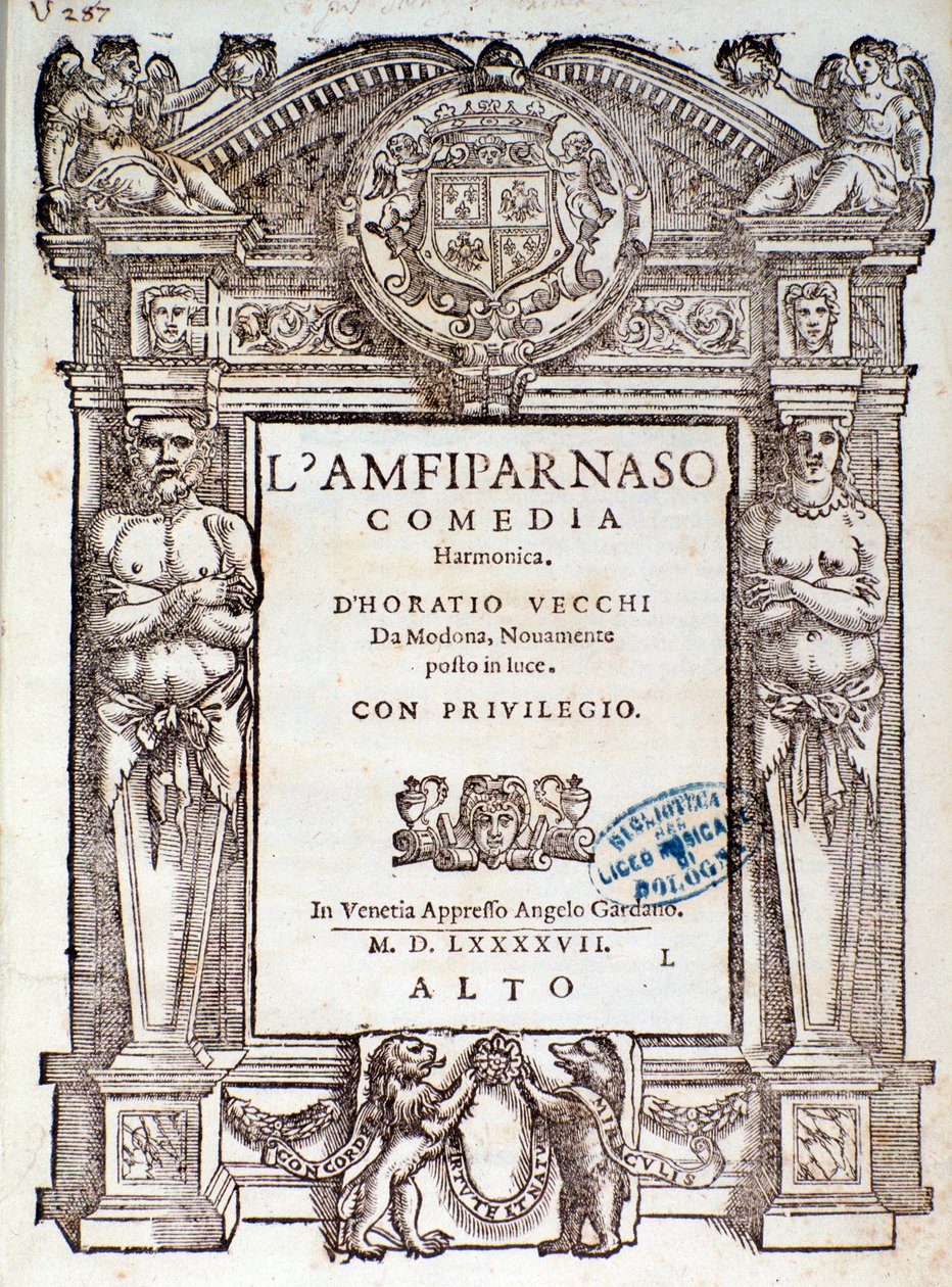 Frontyspis z komedii madrygałowej Amfiparnaso autorstwa Orazio Vecchi autorstwa Unknown artist