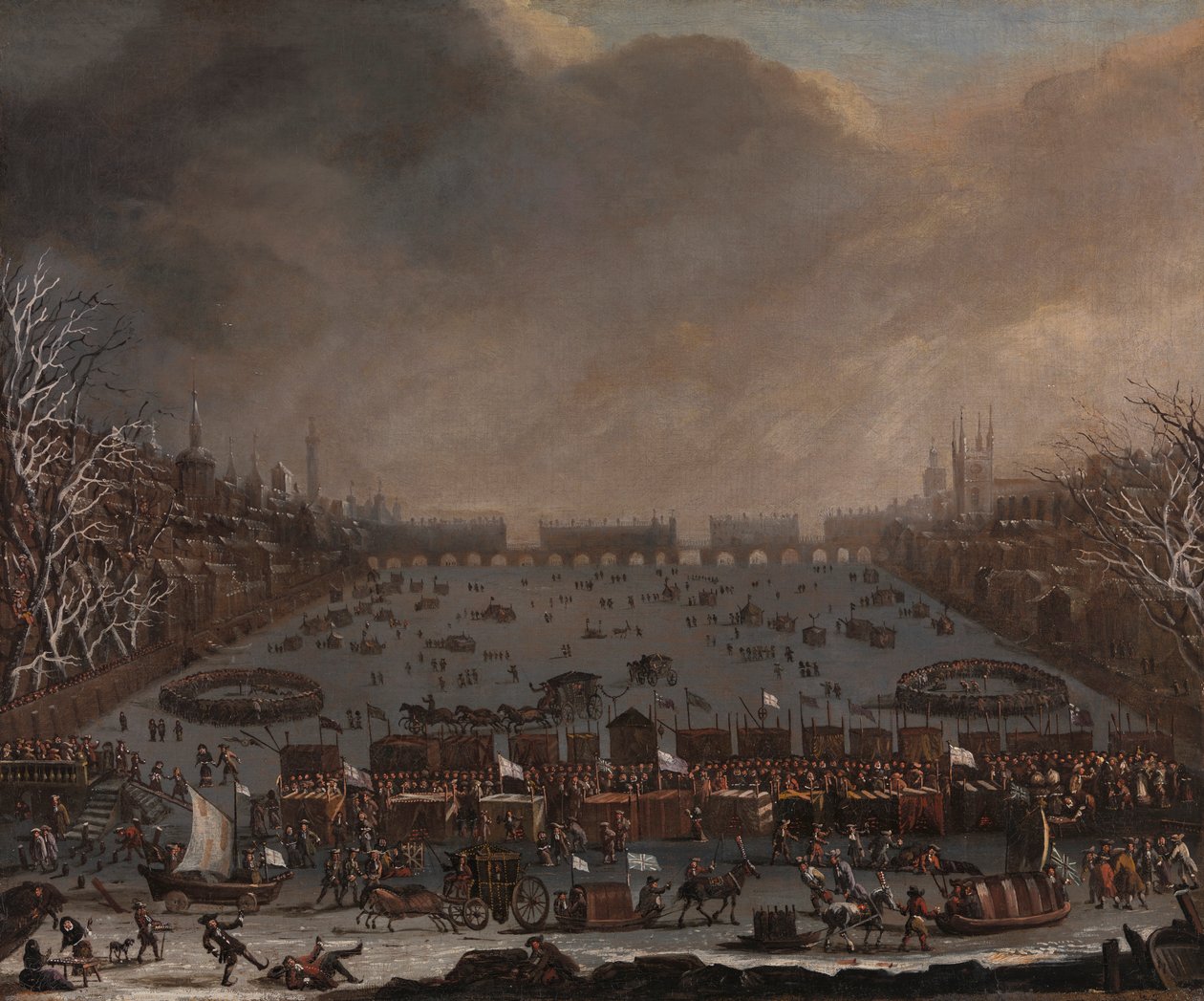 Frost Fair na Tamizie, z Old London Bridge w oddali autorstwa Unknown artist