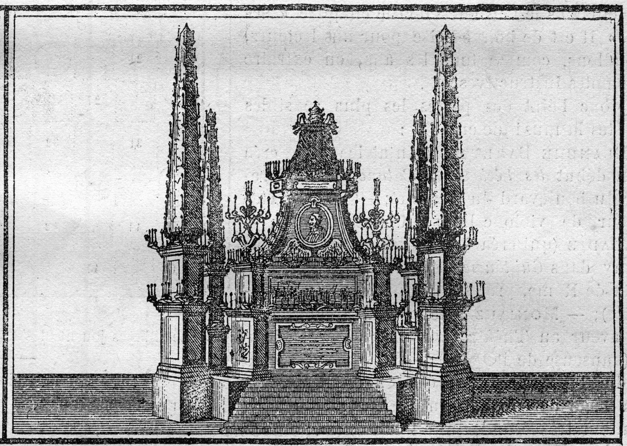 Pogrzeb papieża w XVIII wieku: katafalk zmarłego papieża. Grawerowanie w „Histoire des religions””. autorstwa Unknown artist