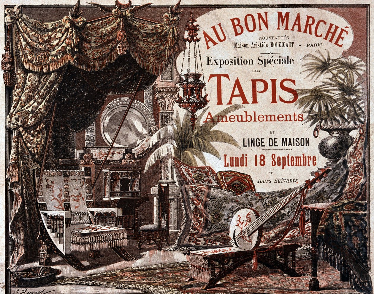 Meble i dywany meblowe - reklama sklepu „Le bon marche”, koniec XIX wieku. autorstwa Unknown artist
