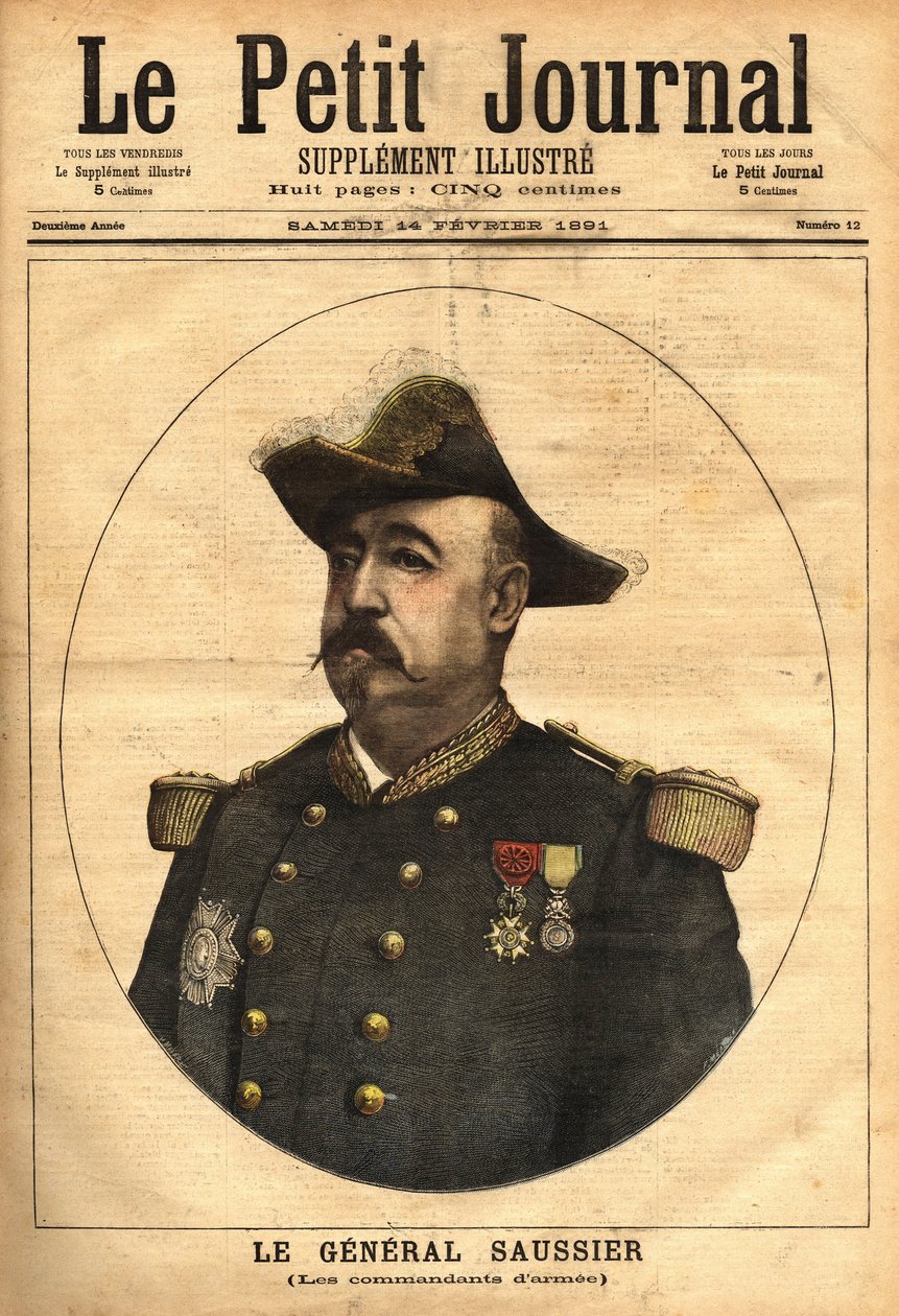 Generał Felix Gustave (Felix-Gustave) Saussier (1828-1905), został dowódcą armii i członkiem naczelnej rady wojennej w latach 1882-1902. Grawer w „Le petit journal illustrious”” 14.02.1891. Kolekcja Selvy. autorstwa Unknown artist