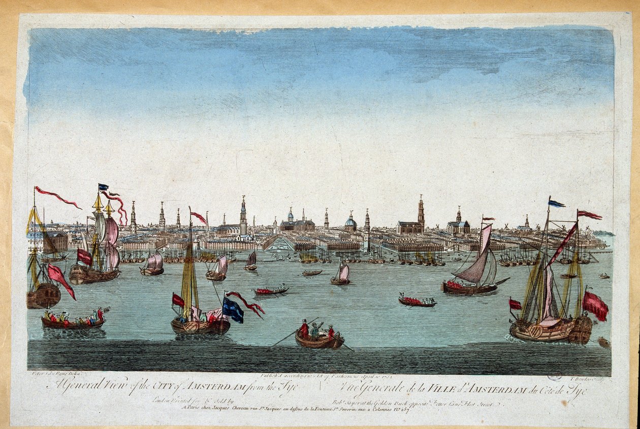 Widok ogólny Amsterdamu z morza XVIII w. (rycina) autorstwa Unknown artist