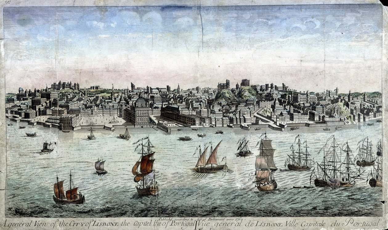 Widok ogólny Lizbony, stolicy Portugalii - grawer autorstwa Unknown artist