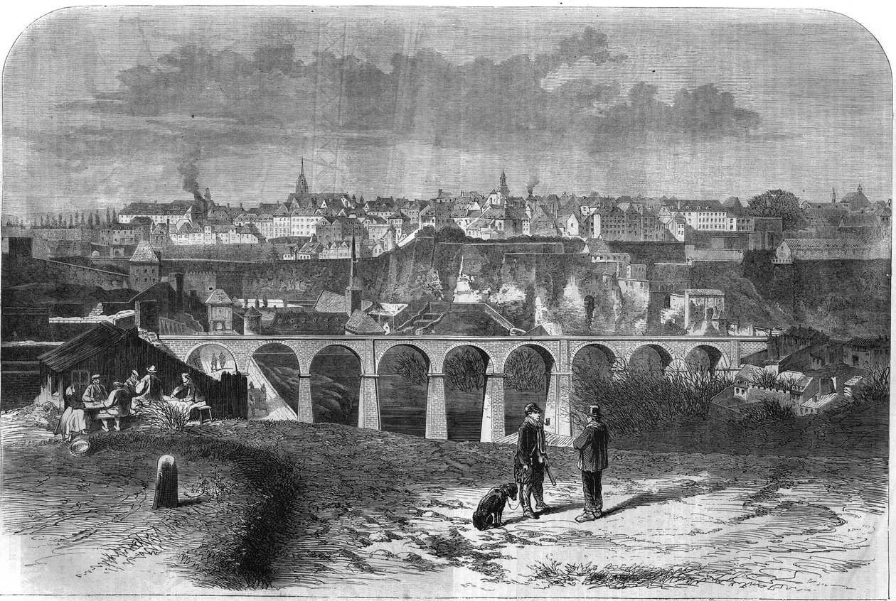 Ogólny widok miasta Luksemburg. Grawerowanie w „Wspaniałym Wszechświecie” autorstwa Unknown artist