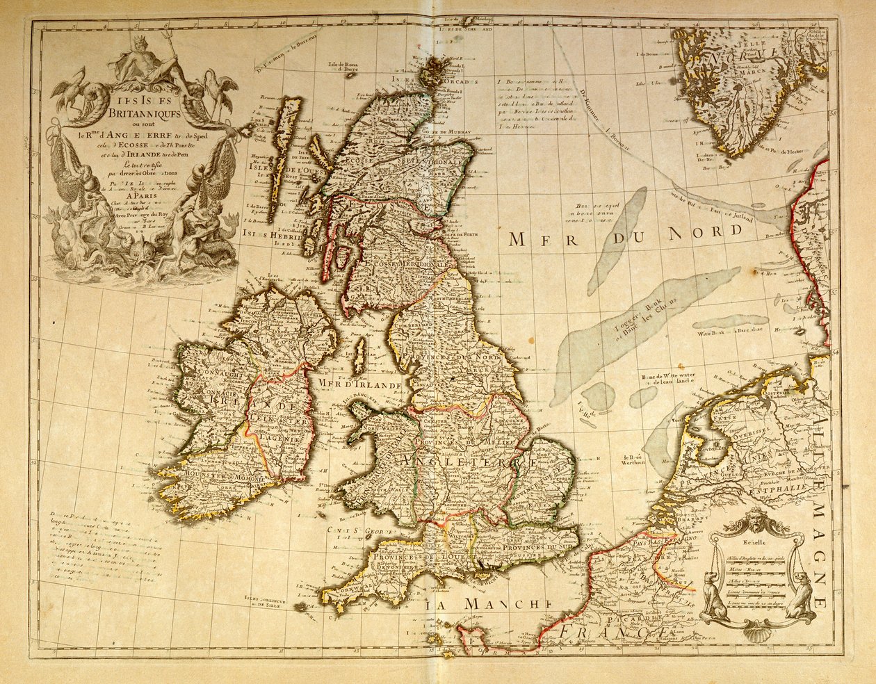 Mapa geograficzna przedstawiająca Anglię i Irlandię. Atlas autorstwa G. Delysle autorstwa Unknown artist