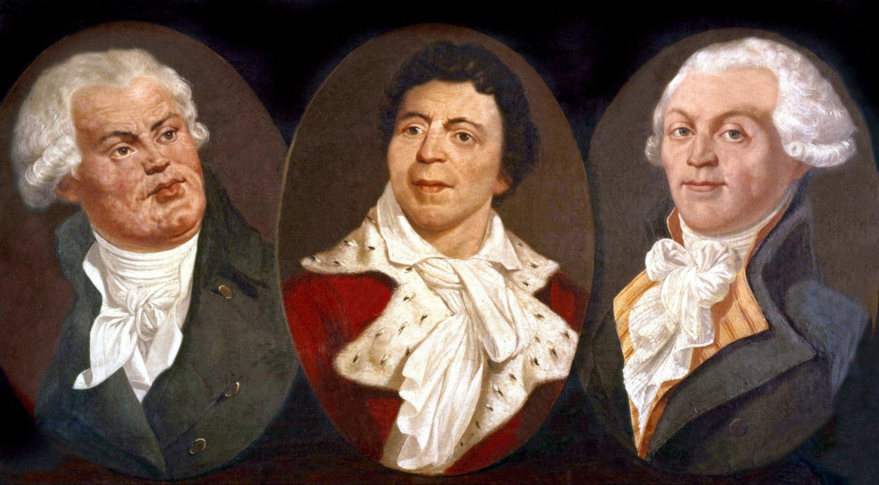 Georges Jacques Danton, Jean Paul Marat i Maximilien de Robespierre, trzy główne postacie rewolucji francuskiej autorstwa Unknown artist