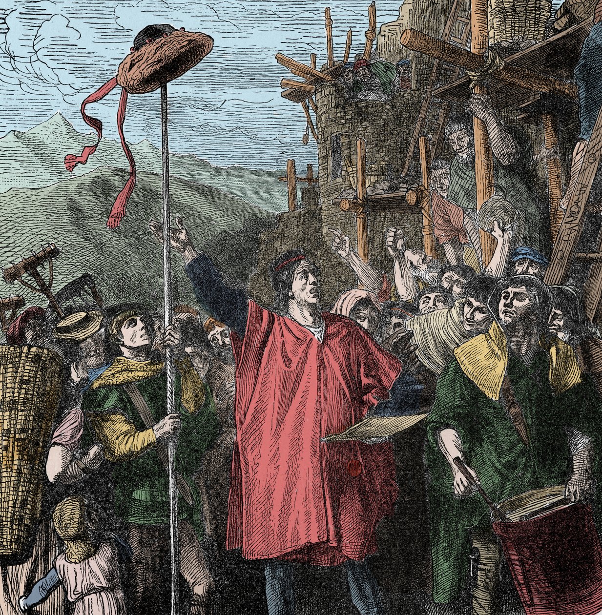 Kapelusz Geslera - Komornik Hermann Gessler stawia słup w Altdorfie i zawiesza na nim swój kapelusz, zmuszając mieszkańców do ukłonu przed. Guillaume Tell autorstwa Unknown artist