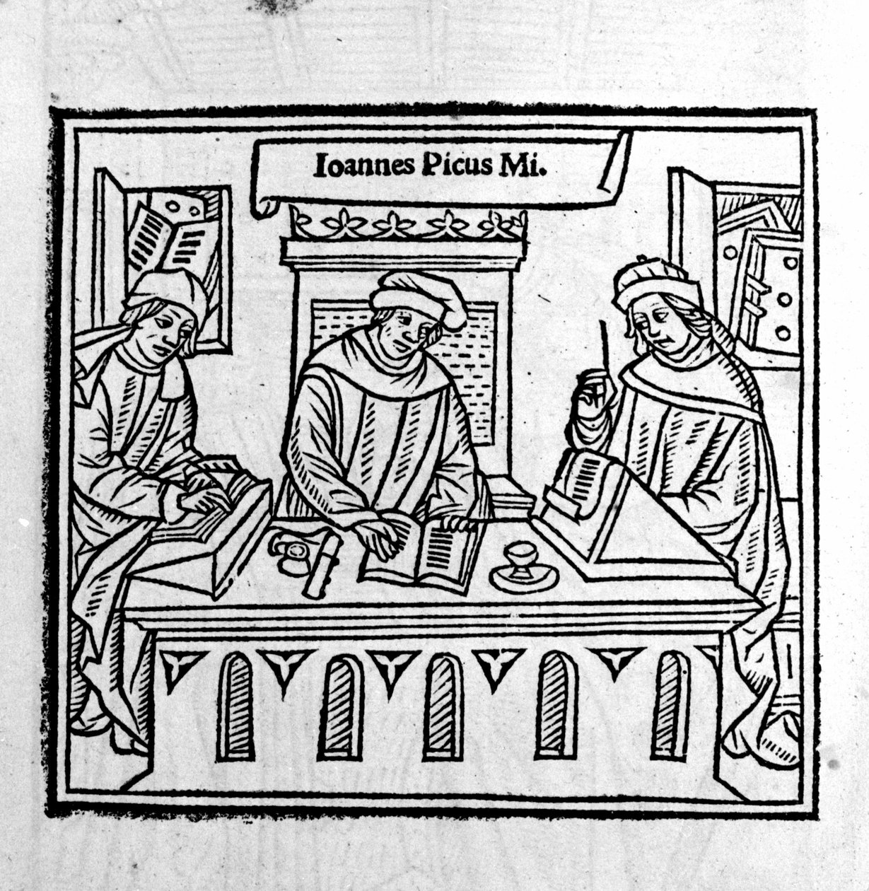 Giovanni Pico della Mirandola (Jean Pic de la Mirandole) ze swoimi dwoma uczniami - w "Epistole auree" "" z 1555 roku autorstwa Unknown artist