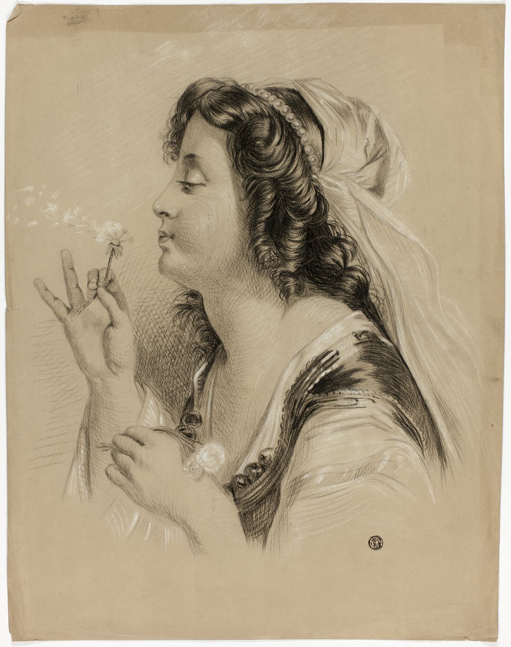 Dziewczynka dmuchająca na mniszek lekarski (recto); Profil głowy dziewczynki (verso) autorstwa Unknown artist