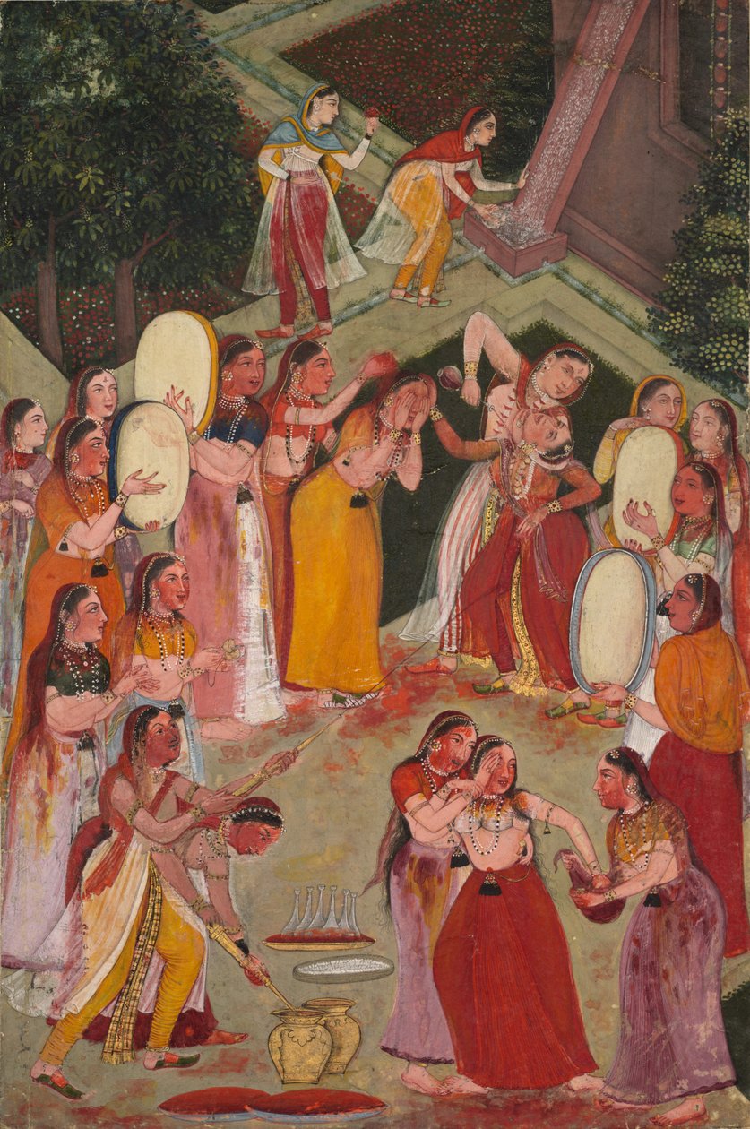 Dziewczyny spryskują się na Holi autorstwa Unknown artist