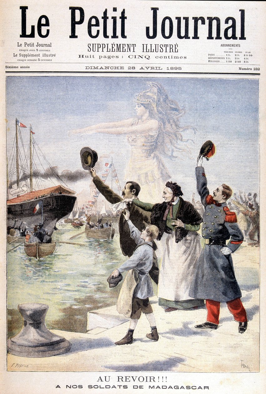 Pożegnanie naszych żołnierzy z Madagaskaru: wyjazd francuskiej wyprawy na Madagaskar - w „Le Petité Journal” z 28.04.1895 autorstwa Unknown artist