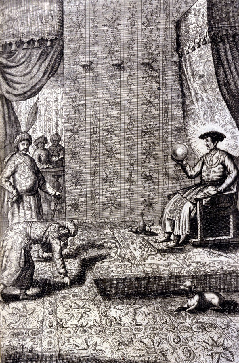 Wielki Moghol (Mogol lub Moghul) (prawdopodobnie Aurangzeb (1618-1707), znany również jako Alamgir): Sala Tronowa. „De China Monumenta” Athanasius Kircher (1601 - 1680), jezuita, orientalista i niemiecki uczony, Amsterdam 1667. autorstwa Unknown artist