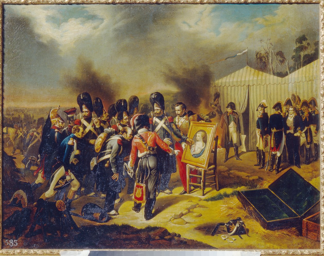 Wojny napoleońskie, kampania rosyjska (1812): Gwardia Królewska Napoleona I podziwia portret syna cesarza, księcia Reichstadtu i króla Rzymu Napoleona II (1811-1832), nazywanego Aiglonem - cesarz obserwuje scenę stojąc przed swoim namiot autorstwa Unknown artist