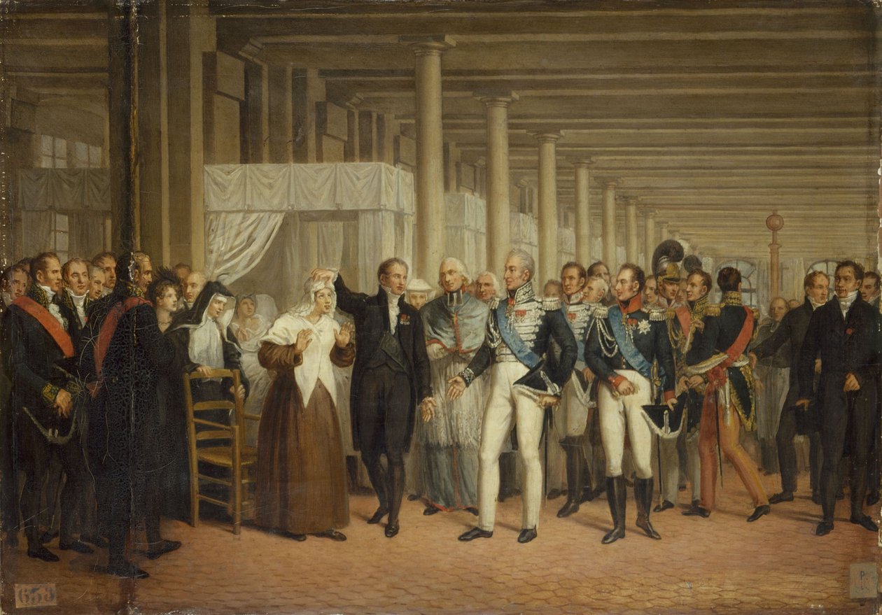 Guillaume Dupuytren (1777-1835), w Hôtel-Dieu, prezentuje Karolowi X operację oka, ok. 1825 r. (olej na płótnie) autorstwa Unknown artist