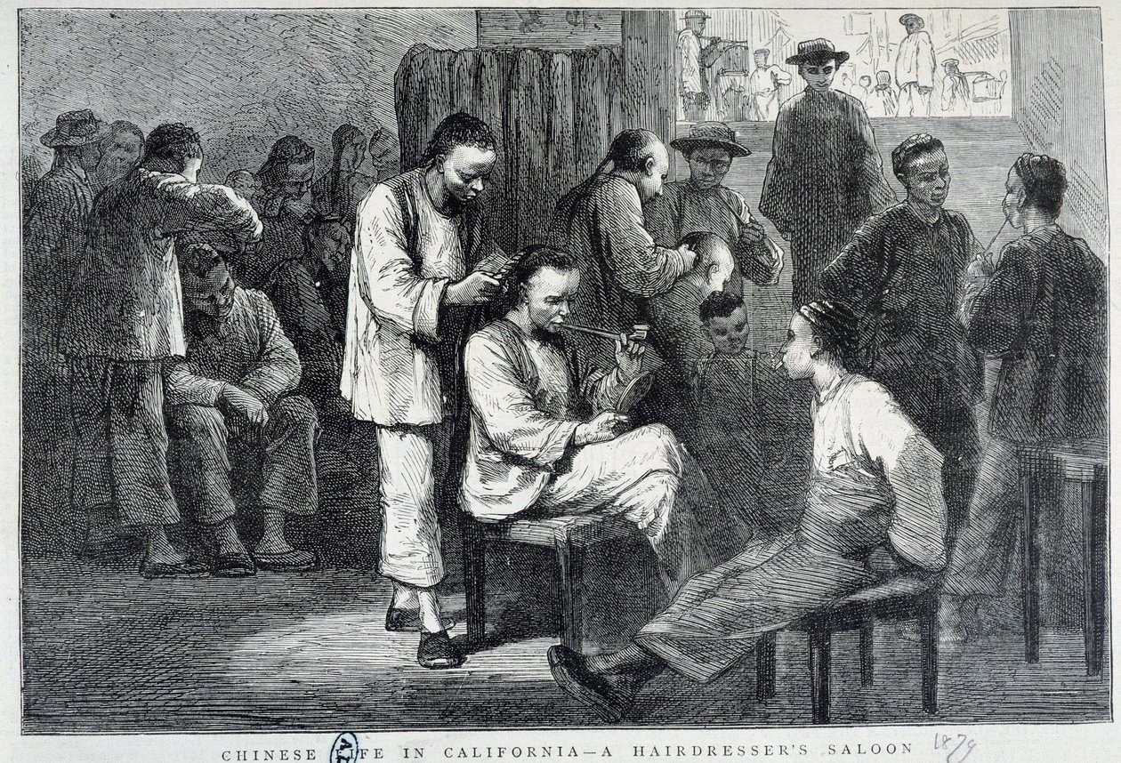 Salon fryzjerski w chińskiej społeczności Kalifornii - grawer autorstwa Unknown artist