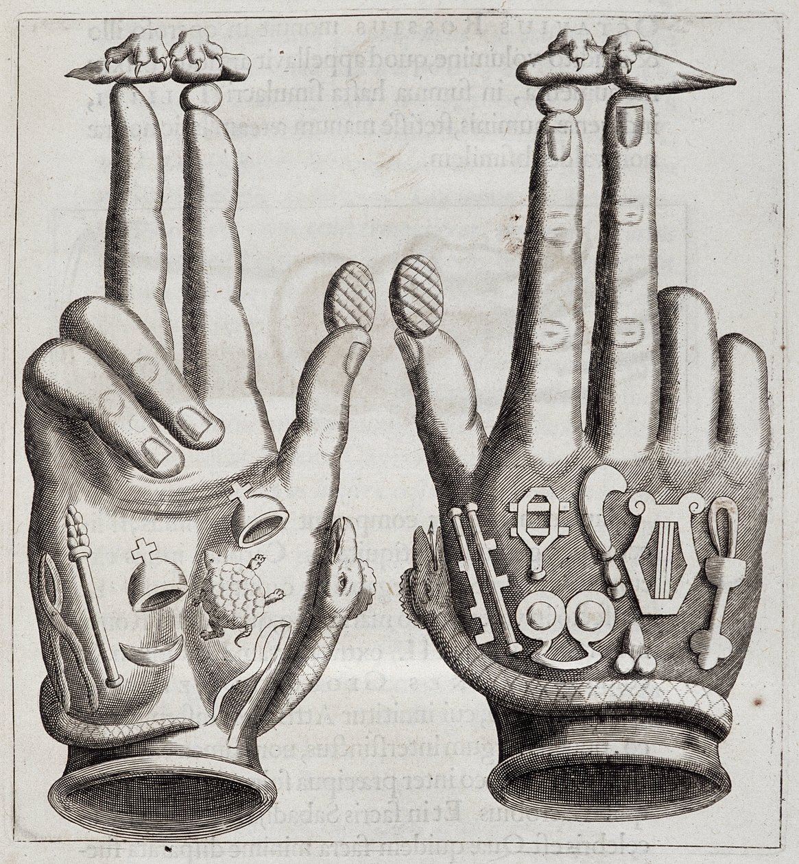 Ręce w „Mensae Isiaca” (przemówienie Wielkiej Matki Bogów, jej pieczęcie, jej klejnoty i amulety oraz niektóre jej figury) autorstwa Unknown artist