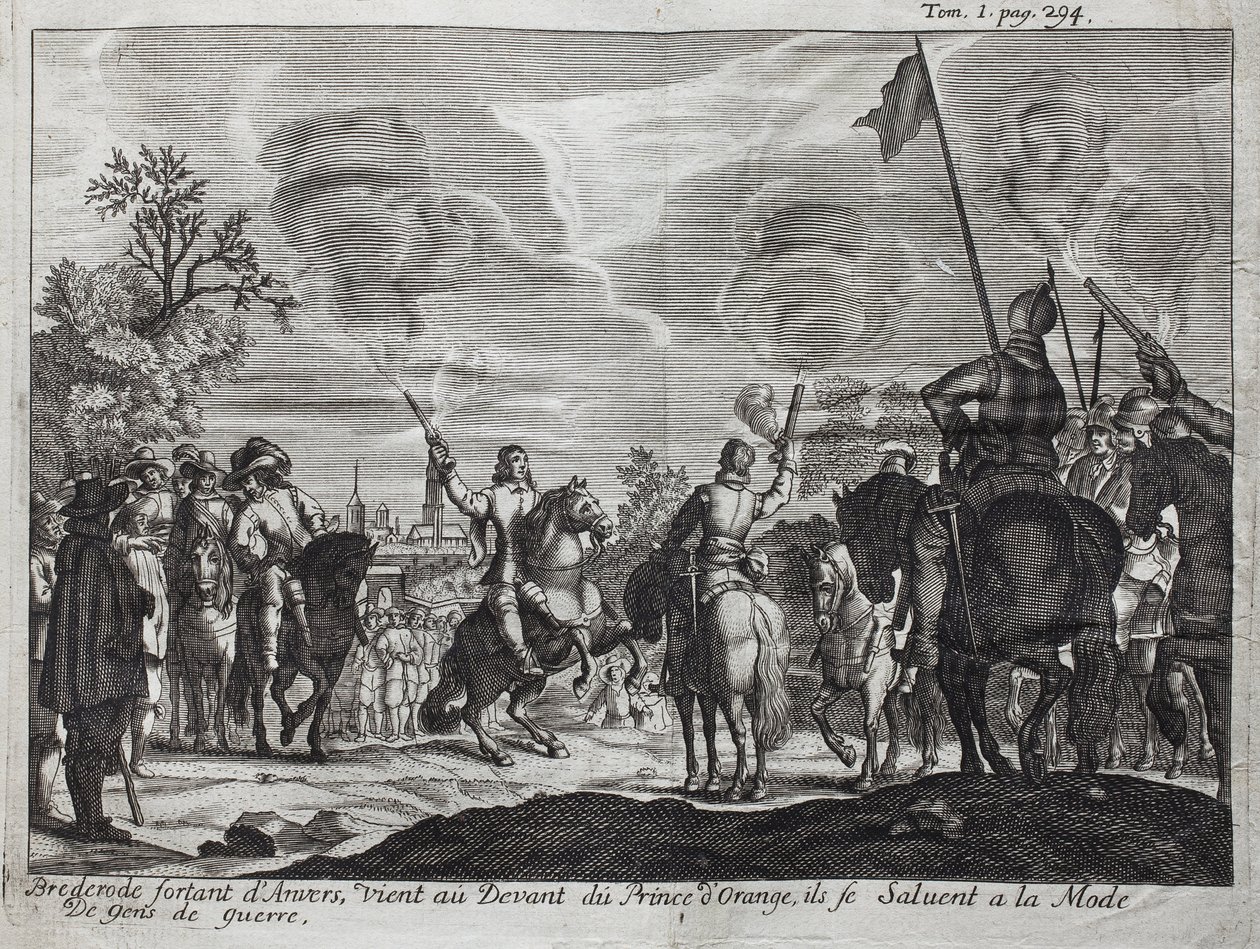 Henri, hrabia Brederode (Hendrik Graaf van Brederode) (1531-1568), opuszczający Antwerpię (Holandia, Holandia), staje na czele Wilhelma I Orańskiego-Nassau (Orange Nassau), Księcia Orańskiego (lub Guillaume Taciturn autorstwa Unknown artist