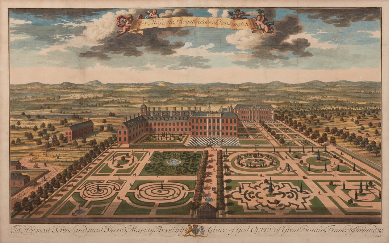 Pałac Królewski Jej Królewskiej Mości w Kensington, ok. 1707-14 (druk) autorstwa Unknown artist