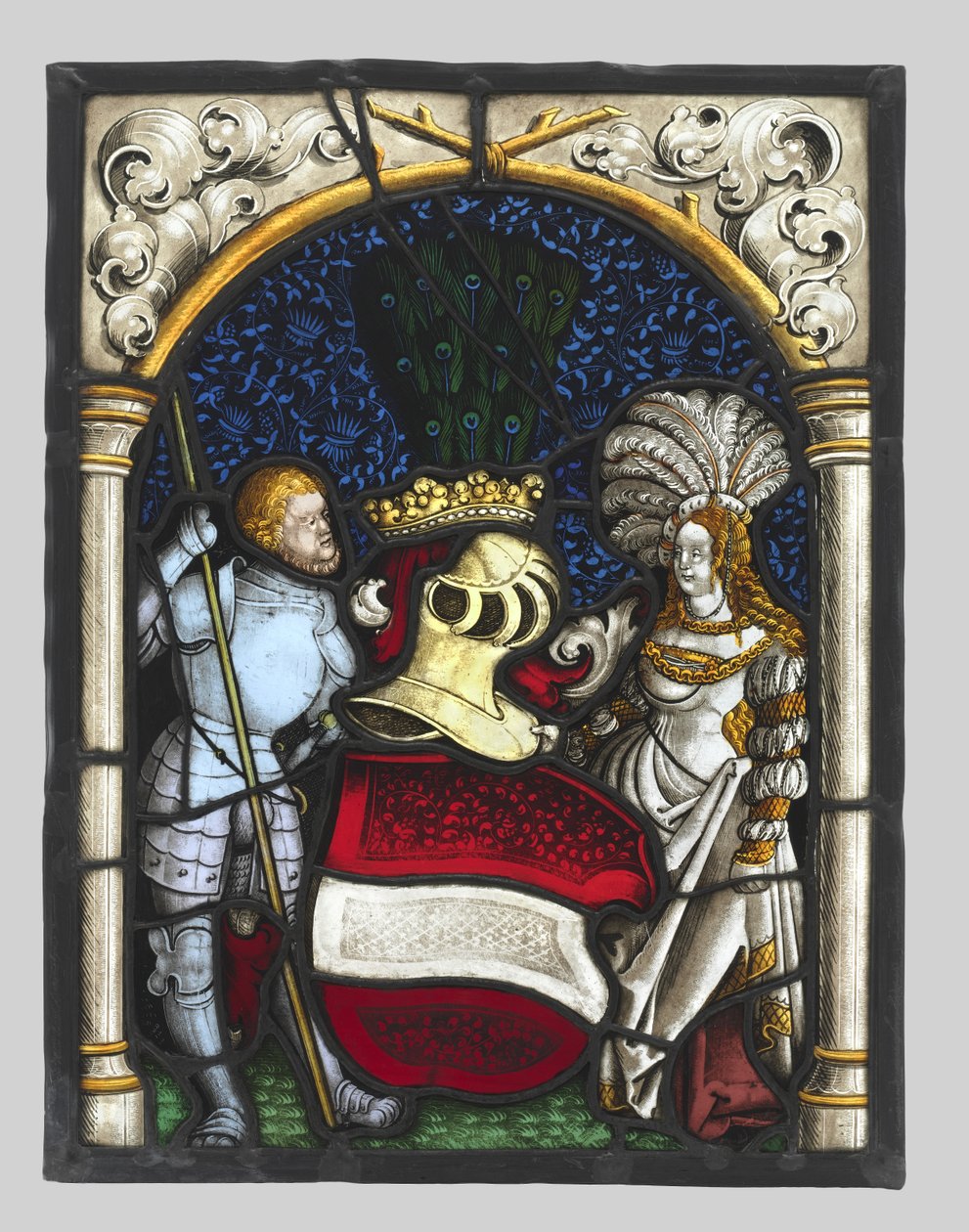 Panel heraldyczny przedstawiający rycerza i damę z herbem arcyksięstwa austriackiego autorstwa Unknown artist
