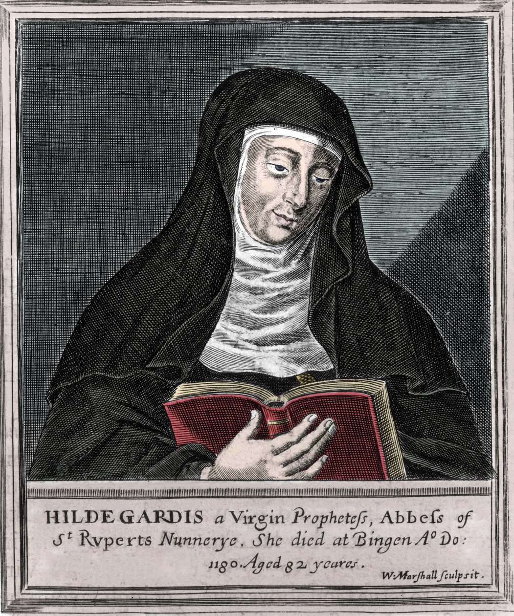 Hildegarda z Bingen - Reprezentacja św. Hildegardy (1098-1179) autorstwa Bingen”” Grawerunek z XIX wieku autorstwa Unknown artist