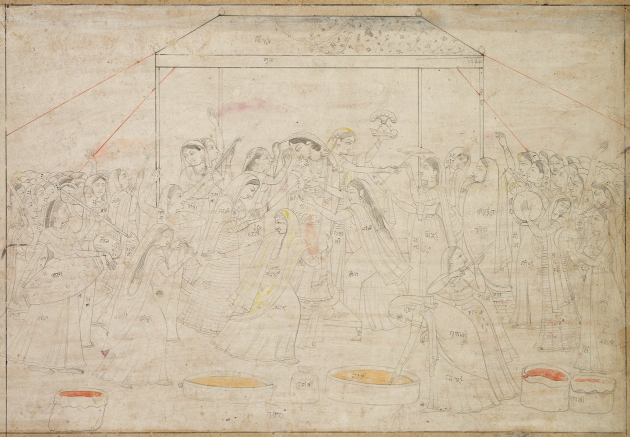 Hinduski bóg Kryszna ubrany w damskie ubrania na wiosenny festiwal Holi autorstwa Unknown artist