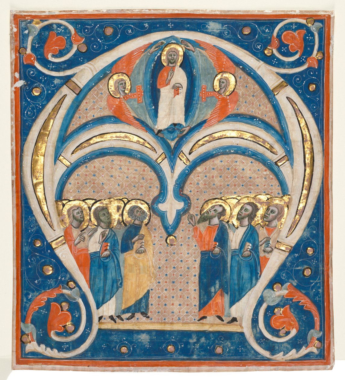 Historyczny inicjał (A) wycięty z responsorium: Chrystus w majestacie ze świętymi autorstwa Unknown artist