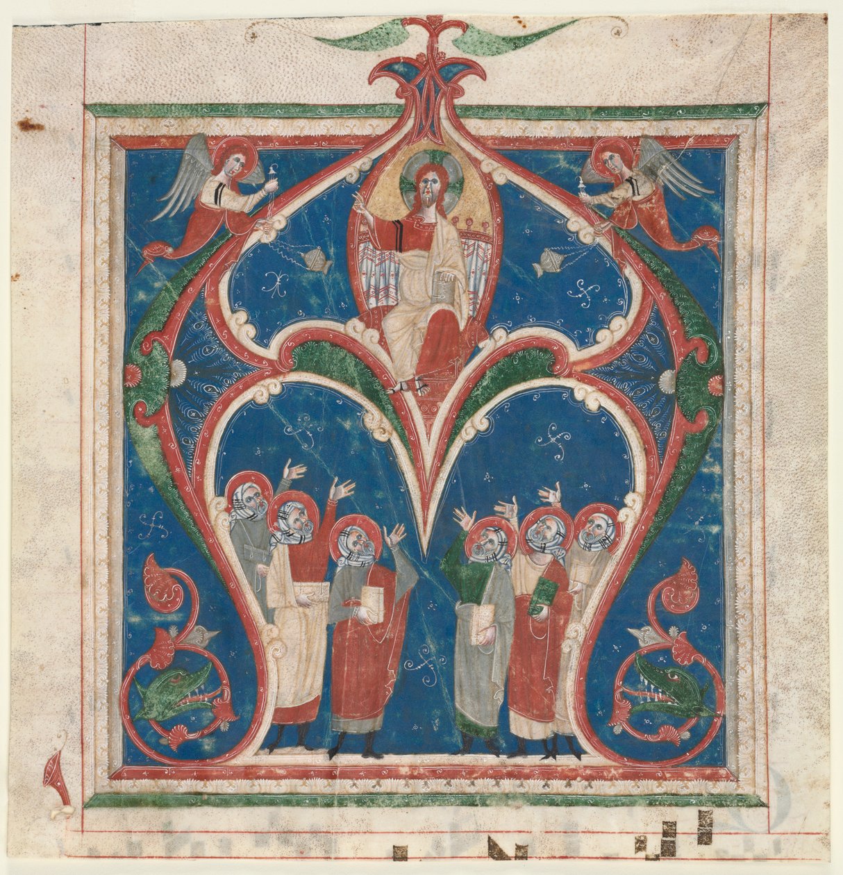 Historyczny inicjał (A) wycięty z antyfonarza: Chrystus w majestacie z prorokami autorstwa Unknown artist