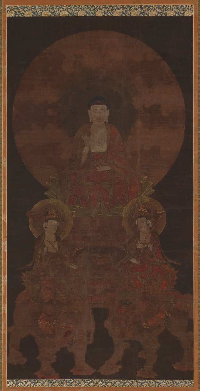 Rozhisteryzowany Budda Siakjamuni z Bodhisattwami Fugen (Samanthabhadra) i Manju (Mandziuśri) autorstwa Unknown artist