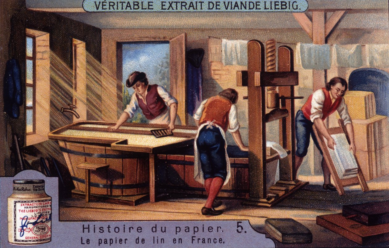 Historia papieru. 5. Papier lniany we Francji. Chromolitografia Liebiga autorstwa Unknown artist