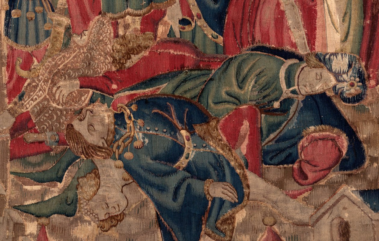 Historia św. Piata i św. Eleutery, scena 14: Plaga niszczy miasto Tournai. Szczegół. autorstwa Unknown artist