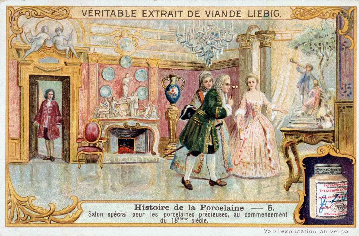 Historia porcelany: specjalny salon dla porcelany szlachetnej, początek XVIII wieku - Chromolitografia Liebiga autorstwa Unknown artist