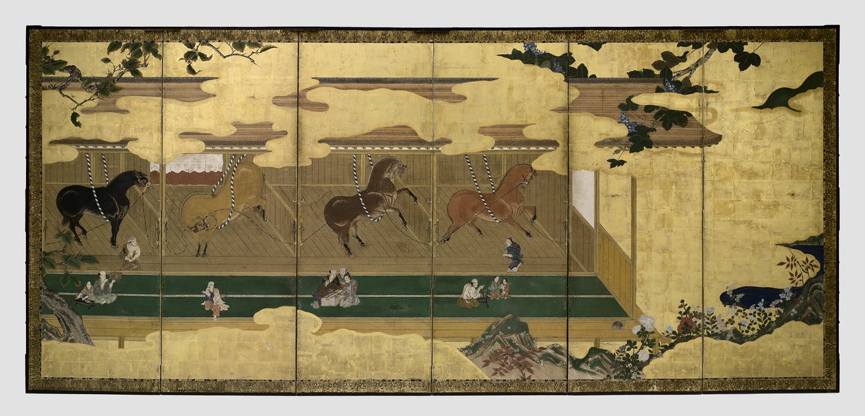 Konie w stajni (Umaya-zu byobu) autorstwa Unknown artist