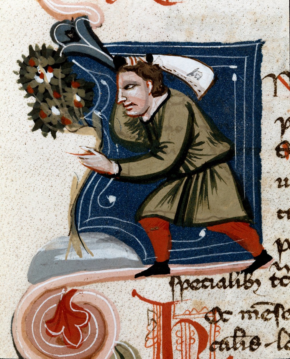 Ogrodnictwo: sadzenie drzewa. Szczegół. Strona rękopisu (MS.s.vi) "" Przysmak rolniczy "" Pietro de Crescenzi (Crescent Stone lub Crescens Stone) (1233-1320) XIV-wieczna Cesena, Biblioteca Malatestiana autorstwa Unknown artist