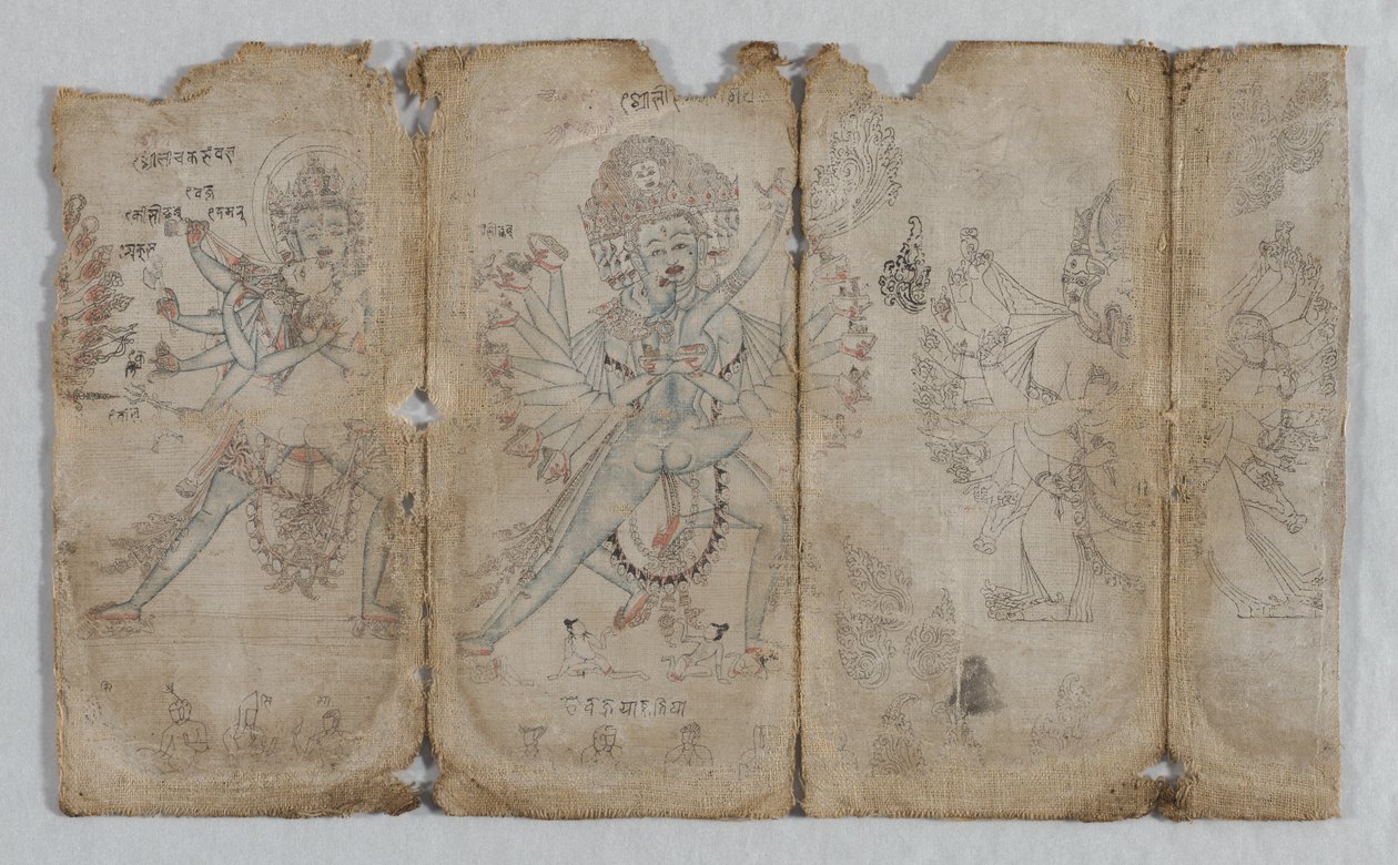 Rysunki ikonograficzne: Chakrashamvara z Wadżrawarahi, Hewadżra z Nairatmyą i Yamantaka (odwrócona) autorstwa Unknown artist