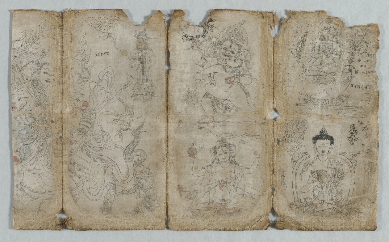 Dervingi ikonograficzne: Vaishravana, Yama, Usnishavijaya, Chunanda (?) i Buddha (rect) autorstwa Unknown artist
