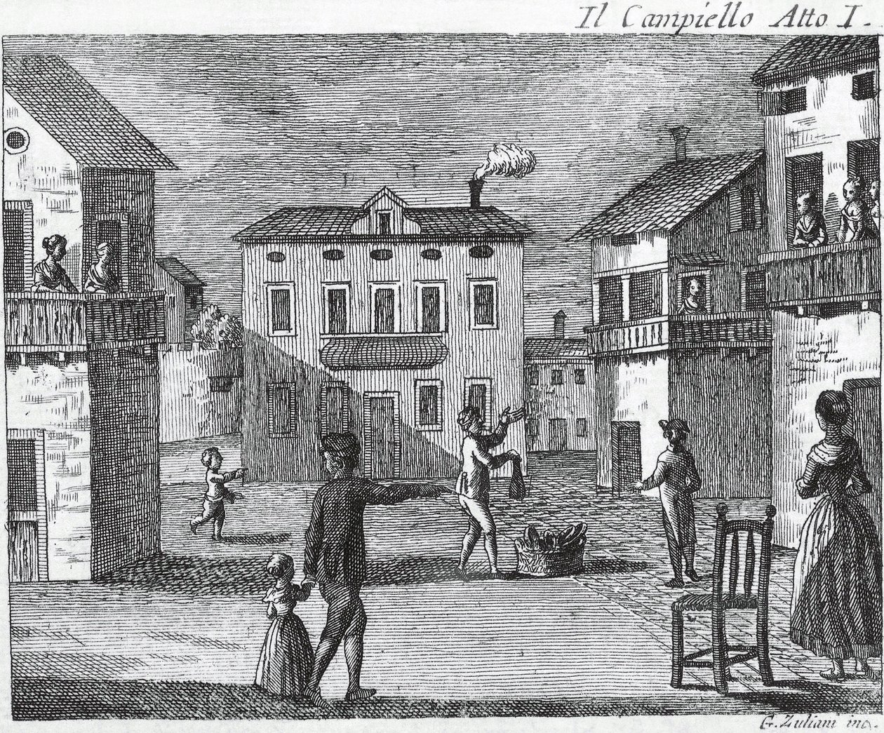 Il Campiello Akt I - Carlo Goldoni (1707-1793) - Rycina z XVIII wieku autorstwa Unknown artist