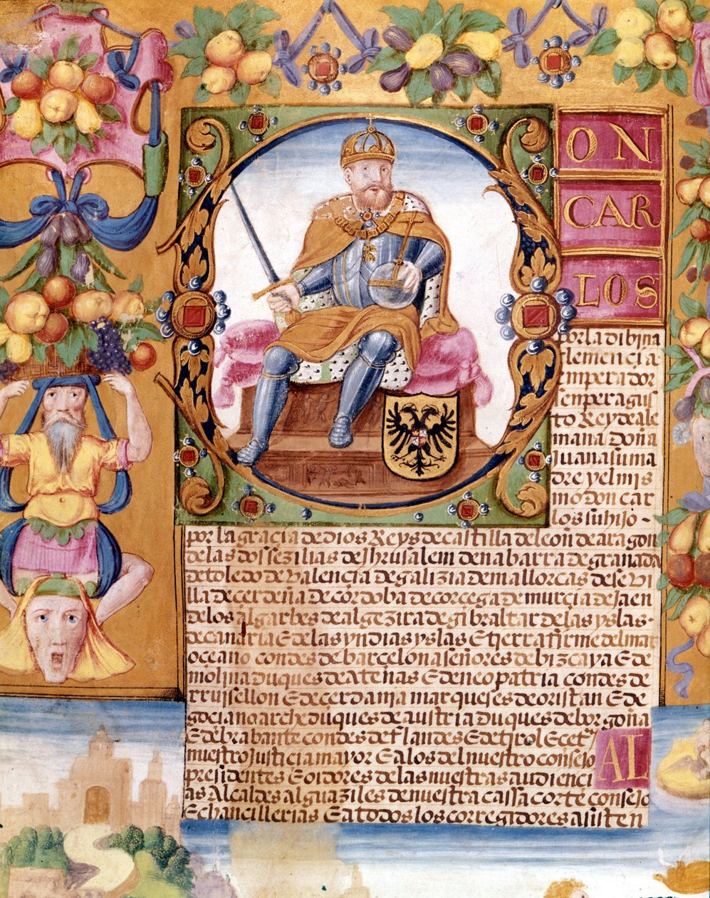 Iluminowany portret cesarza Karola V (1500 - 1558). Szczegóły „” executoriów”” autorstwa Unknown artist
