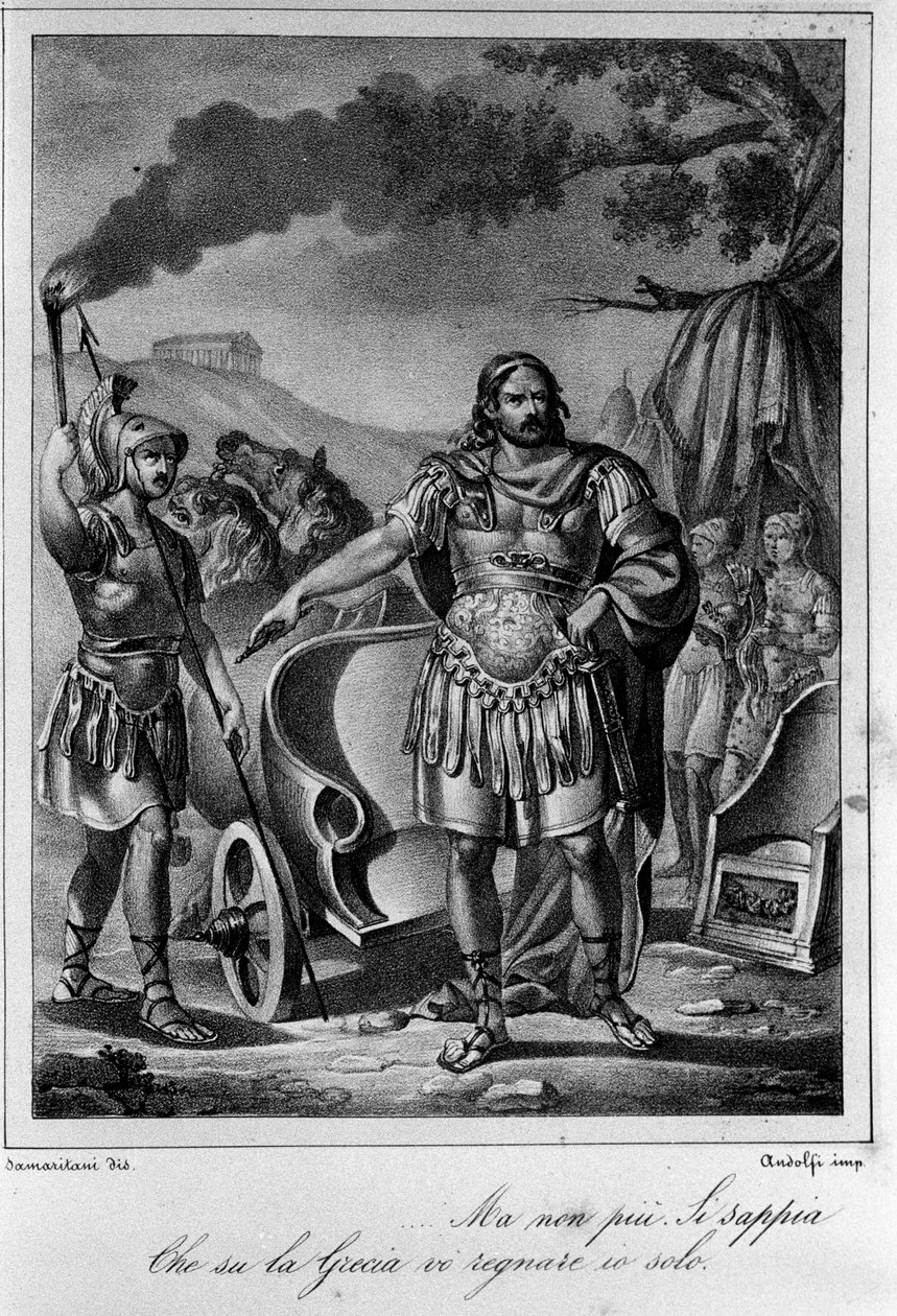 Ilustracja do sceny 1 aktu IV „”Ajax”” (Aiace) włoskiego poety i dramaturga Ugo Foscolo (1778-1827) XIX wiek autorstwa Unknown artist