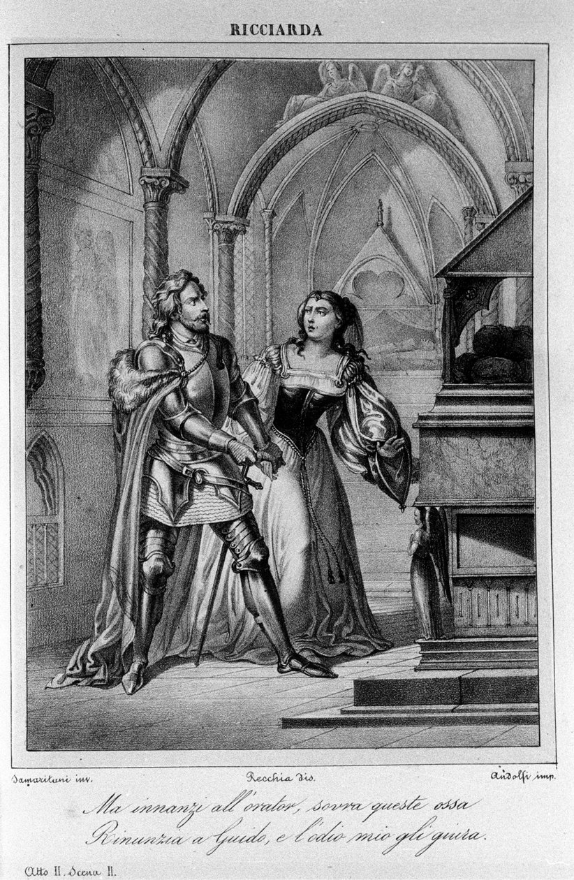 Ilustracja do sceny 2 aktu II „Ricciarda” włoskiego poety i dramaturga Ugo Foscolo (1778-1827) XIX w. autorstwa Unknown artist