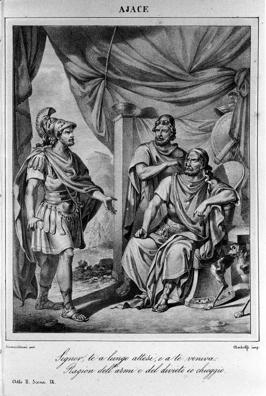 Ilustracja do sceny 9 aktu II „”Ajax”” (Aiace) włoskiego poety i dramaturga Ugo Foscolo (1778-1827) XIX wiek autorstwa Unknown artist