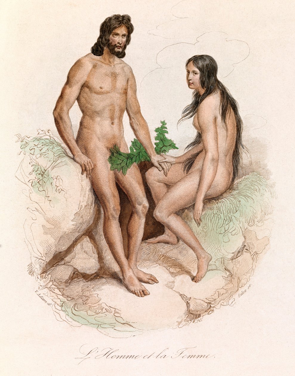 Ilustracja z książki "Complete Works of Buffon": Historia naturalna człowieka: Mężczyzna i kobieta (rycina) autorstwa Unknown artist