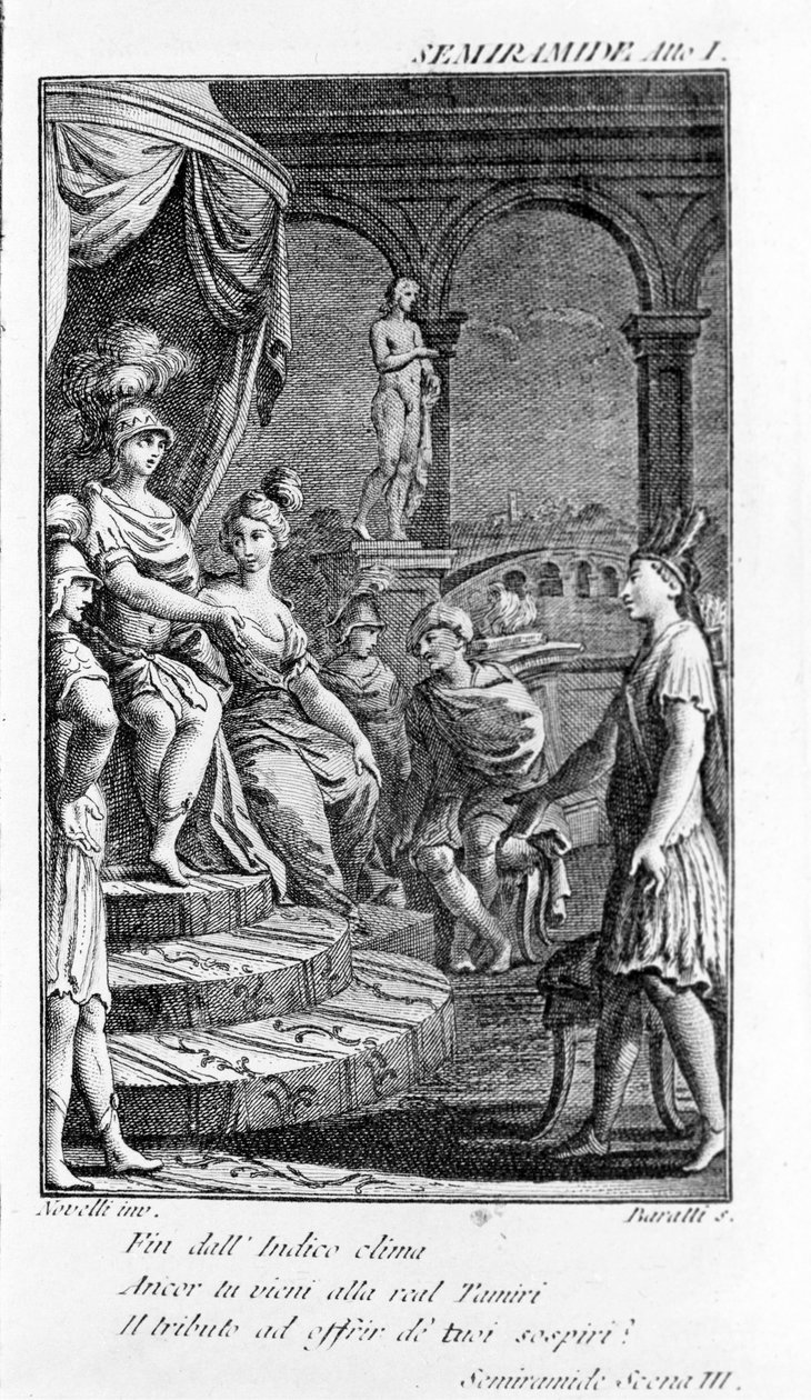 Ilustracja do opery Sémiramis Antonia Salieriego (1750 - 1825). Broszura autorstwa Pierre Metastase (lub Pietro Metastasio). Akt I, sc. III. autorstwa Unknown artist