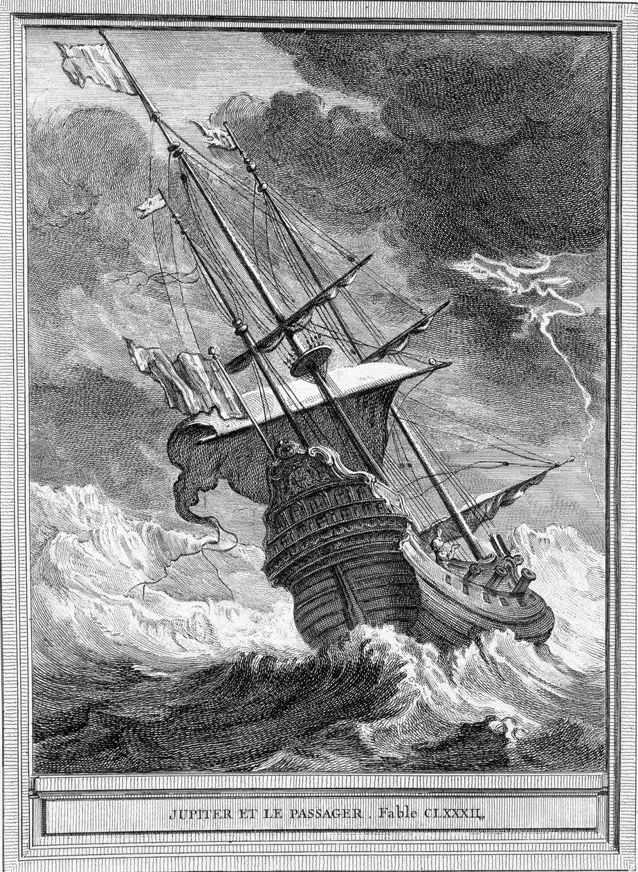 Ilustracja do bajki „Jowisz i pasażer” autorstwa Jeana de La Fontaine autorstwa Unknown artist