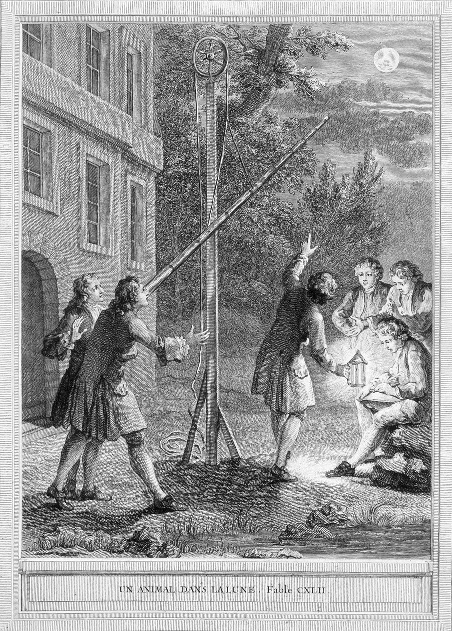 Ilustracja do bajki „Zwierzę na księżycu” autorstwa Jeana de la Fontaine autorstwa Unknown artist