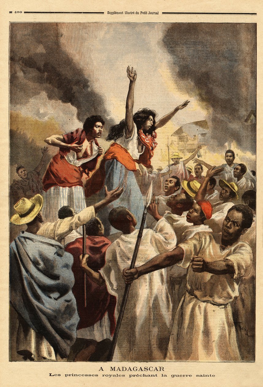 Na Madagaskarze królewska księżniczka (siostra i ciotka królowej) głosi świętą wojnę przeciwko Francji. Grawerowanie w „Le petit journal”” 9.09.1894. Kolekcja Selvy. autorstwa Unknown artist